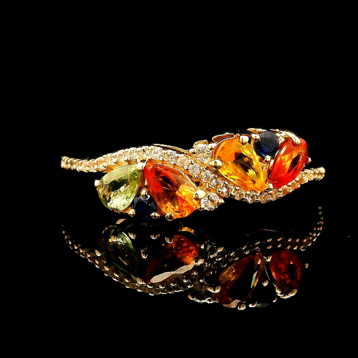 1.19 Ct Pear Multi Sapphire 14K Gold Ring