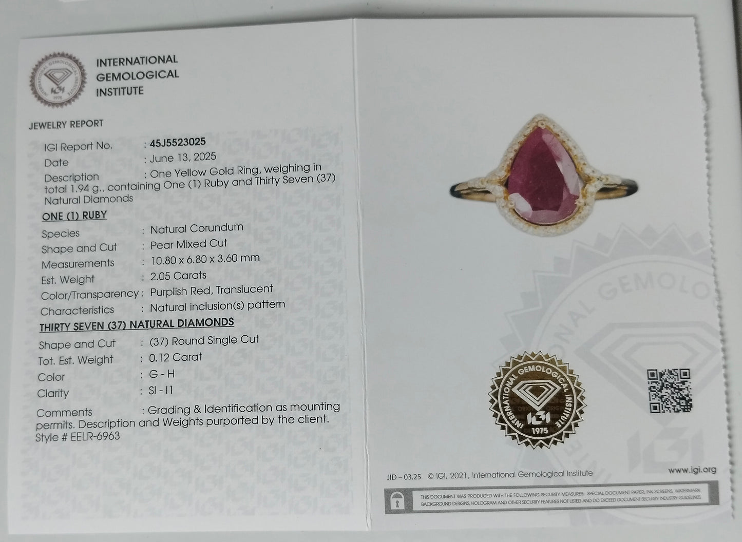 2.17 Ct Pear Mixed Cut Natural Corundum Ruby 14K Gold Ring