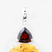 6.53 Ct Round Citrine, Garnet, Cubic Zirconia 925 Sterling Silver Pendant