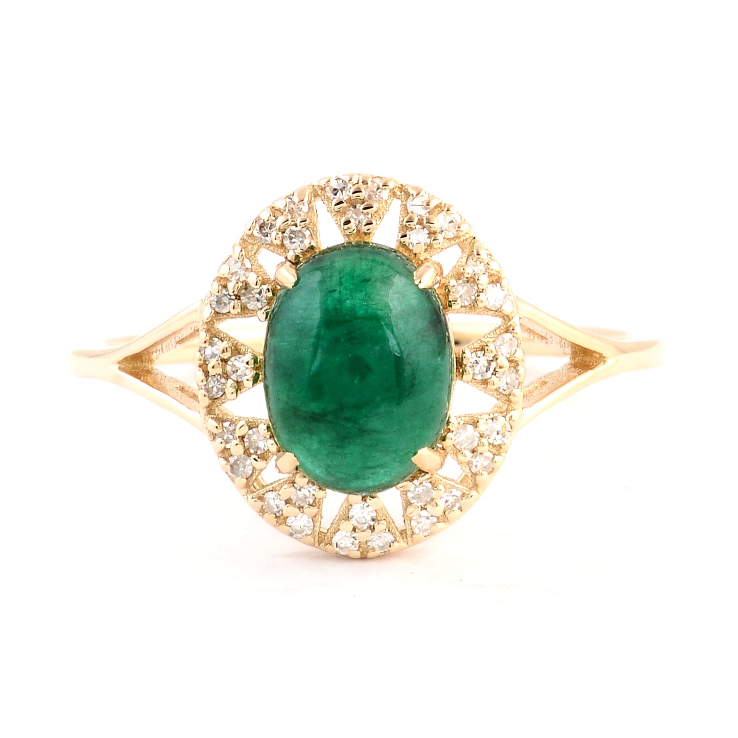 1.75 Ct Oval Cabochon Natural Beryl Emerald 14K Gold Ring