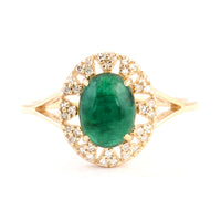 1.75 Ct Oval Cabochon Natural Beryl Emerald 14K Gold Ring