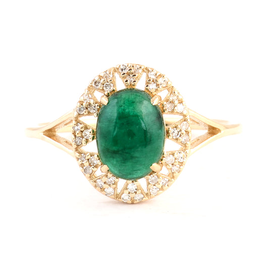 1.75 Ct Oval Cabochon Natural Beryl Emerald 14K Gold Ring