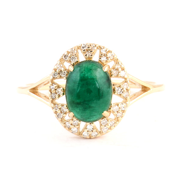 1.75 Ct Oval Cabochon Natural Beryl Emerald 14K Gold Ring