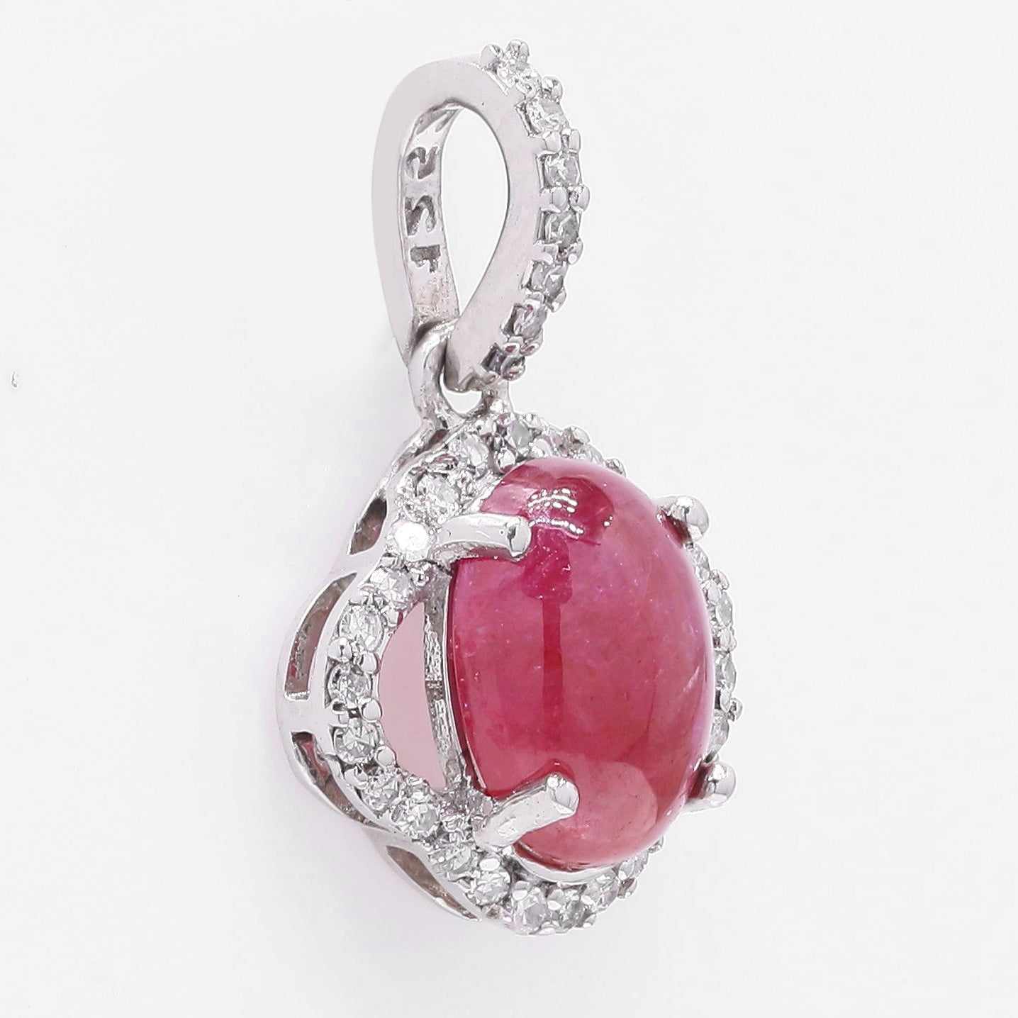 1.73 Ct Oval Cabochon Cut Natural Ruby 950 Platinum Pendant