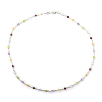 11.45 Ct Round Garnet, Peridot, Blue Topaz, Citrine, Amethyst 925 Sterling Silver Necklace