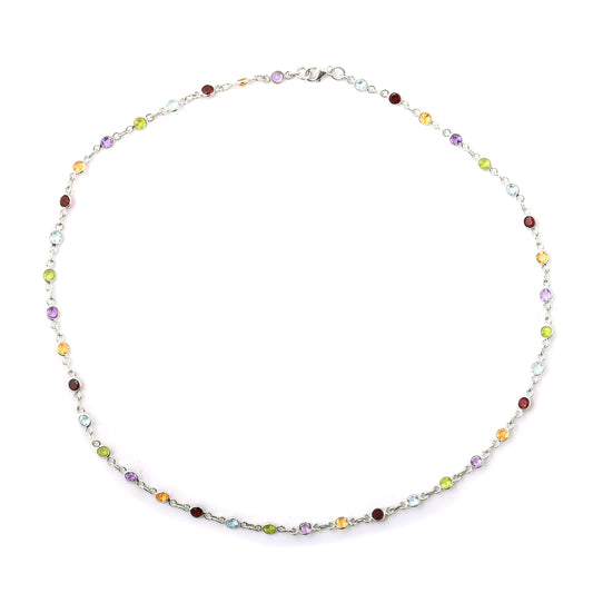 11.45 Ct Round Garnet, Peridot, Blue Topaz, Citrine, Amethyst 925 Sterling Silver Necklace
