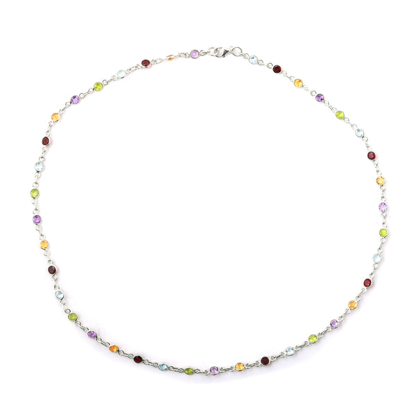 11.45 Ct Round Garnet, Peridot, Blue Topaz, Citrine, Amethyst 925 Sterling Silver Necklace