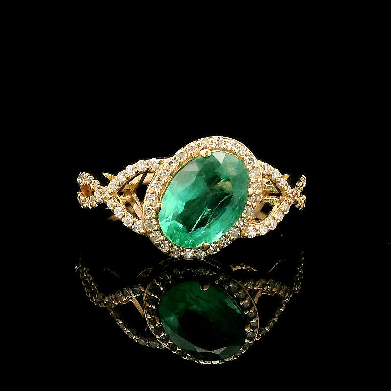1.36 Ct Oval Mixed Cut Natural Emerald 14K Gold Ring