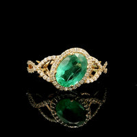 1.36 Ct Oval Mixed Cut Natural Emerald 14K Gold Ring