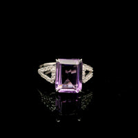 3.14 Ct Octagon Amethyst, White Zircon 925 Sterling Silver Ring