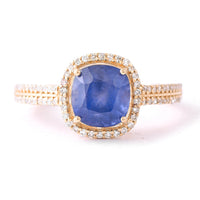 3.08 Ct Cushion Mixed Cut Natural Sapphire 14K Gold Ring
