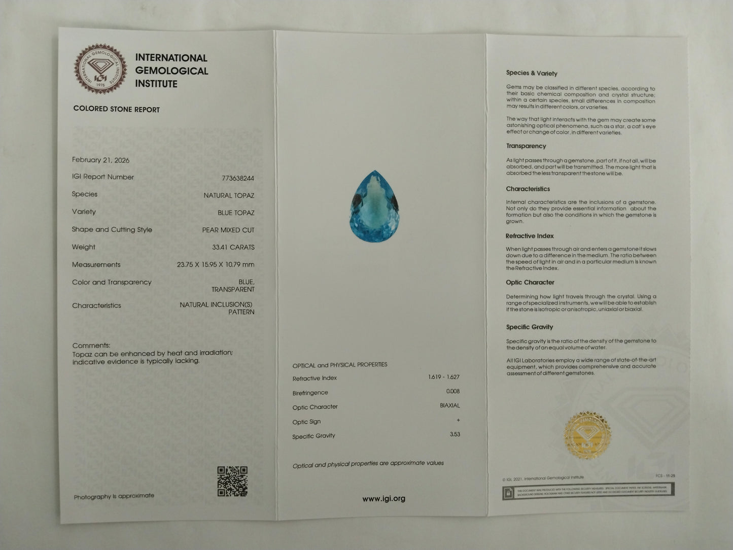 33.41 Natural Blue Topaz Pear Mixed Cut Gemstone