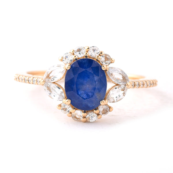 2.16 Ct Oval Mixed Cut Natural Sapphire 14K Gold Ring