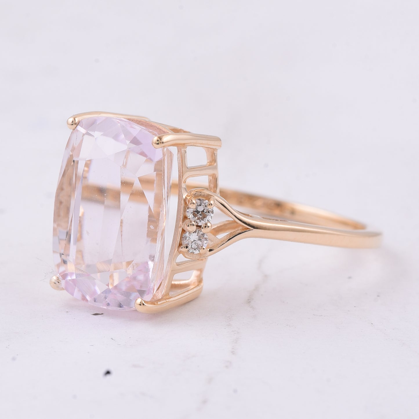 6.56 Ct Cushion Natural Kunzite 14K Gold Ring