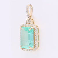 2.92 Ct Octagon Step Cut Natural Emerald 14K Gold Pendant