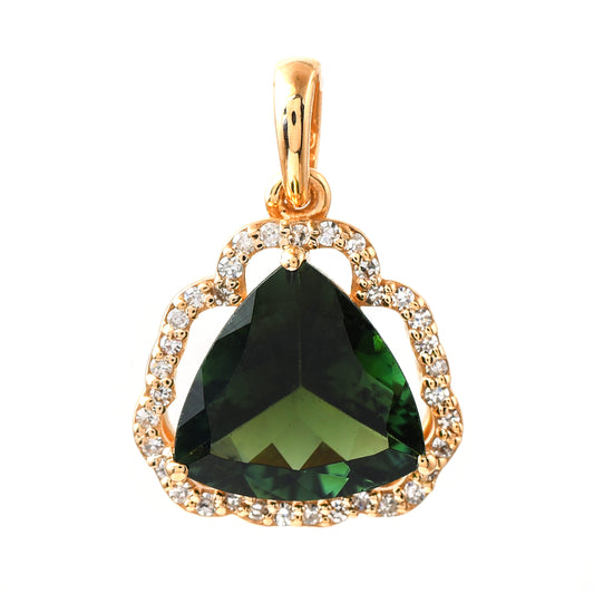 1.06 Ct Triangle Mixed Cut Natural Green Tourmaline 14K Gold Pendant