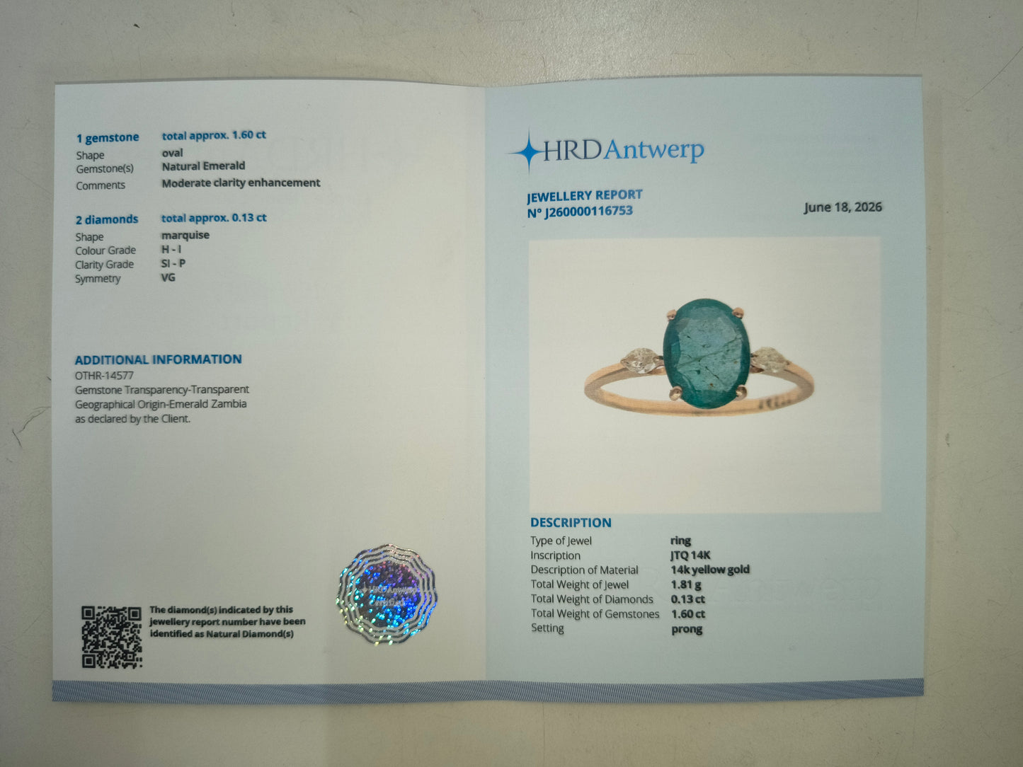 1.73 Ct Oval Natural Emerald 14K Gold Ring