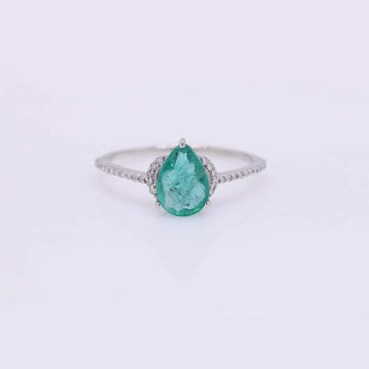 1.36 Ct Pear Mixed Cut Natural Emerald 950 Platinum Ring