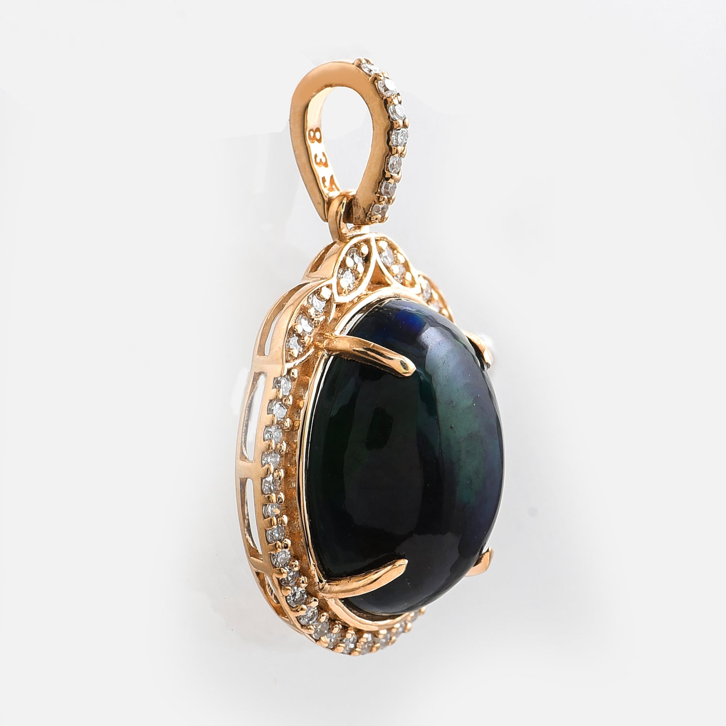 2.94 Ct Oval Cabochon Cut Natural Black Opal 14K Gold Pendant