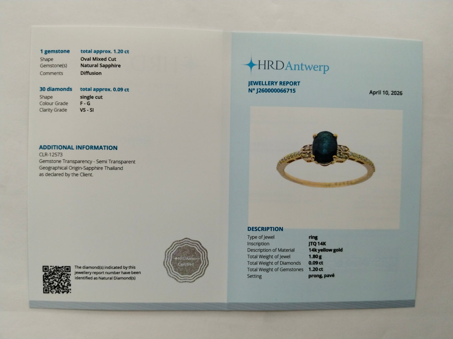 1.29 Ct Oval Mixed Cut Natural Sapphire 14K Gold Ring