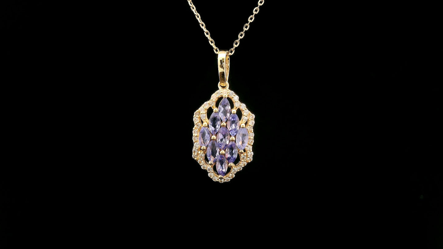 0.93 Ct Marquise Tanzanite 14K Gold Pendant