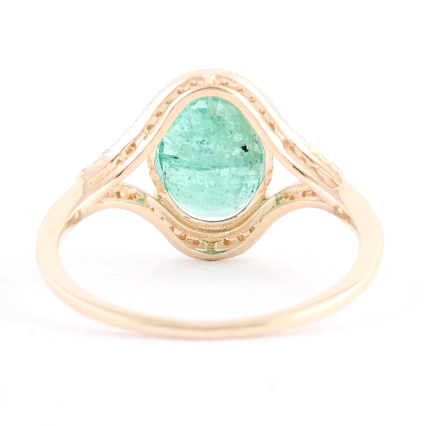 1.87 Ct Oval Mixed Cut Natural Beryl Emerald 14K Gold Ring