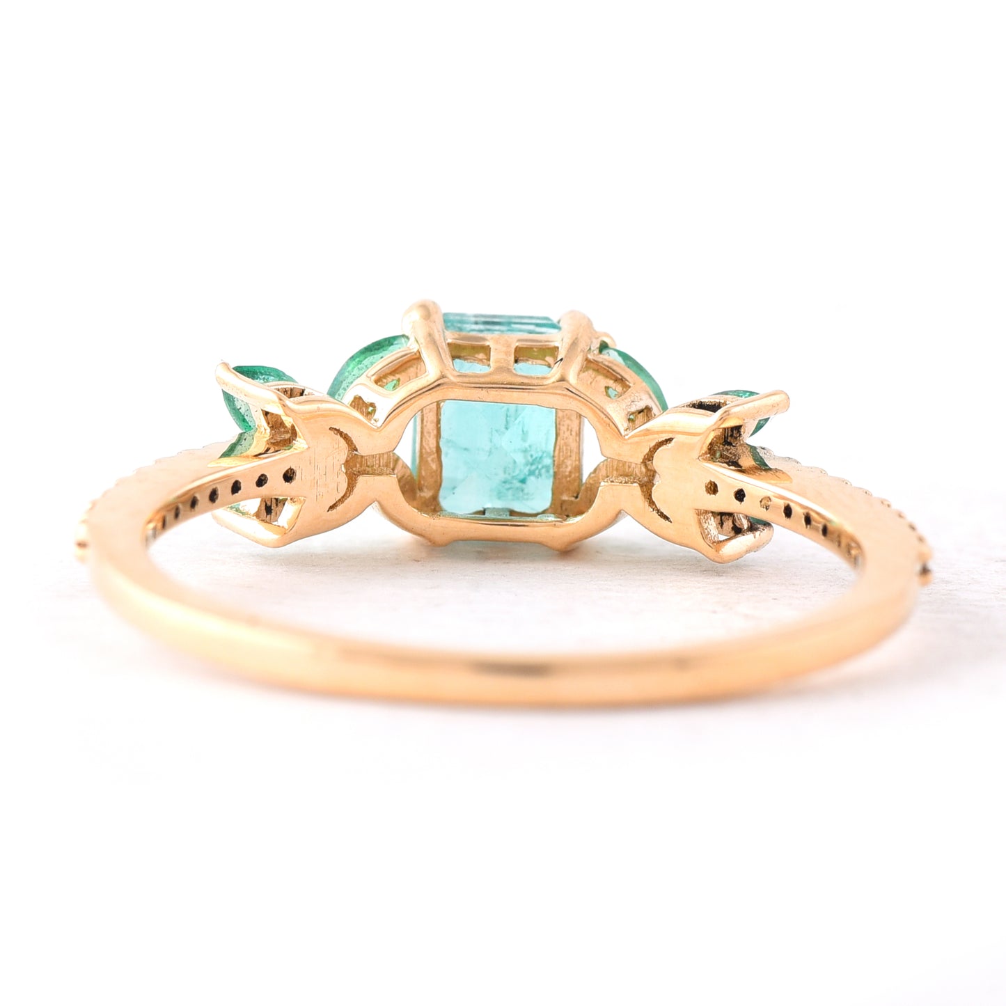 0.95 Ct Octagon Step Cut, Marquise Mixed Cut Natural Emerald 14K Gold Ring