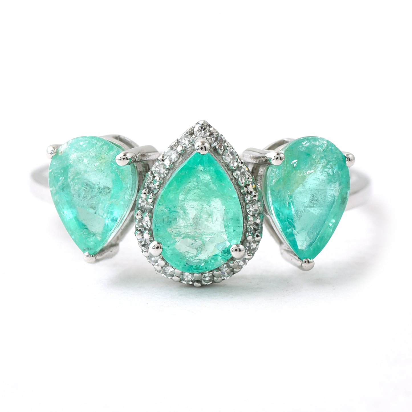 2.99 Ct Pear Mixed Cut Natural Emerald 950 Platinum Ring