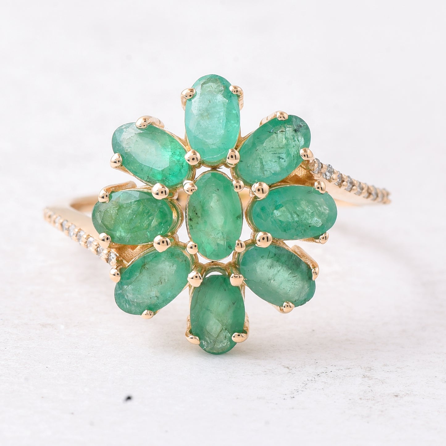 4.14 Ct Oval Mixed Cut Natural Emerald 14K Gold Ring