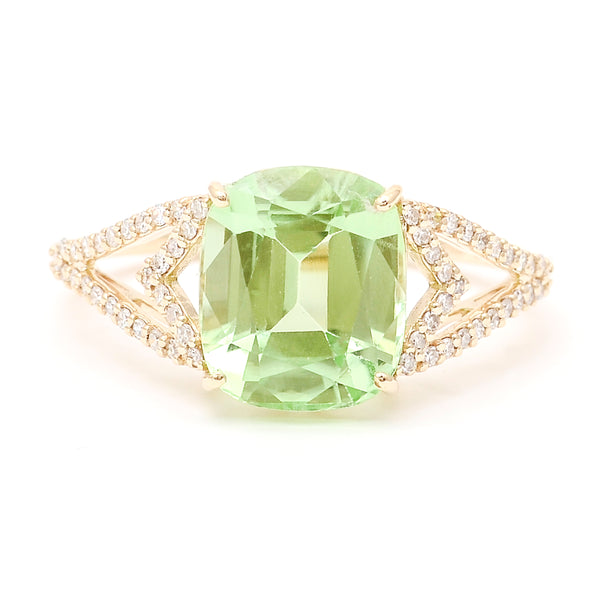 4.10 Ct Cushion Natural Eridot 14K Gold Ring