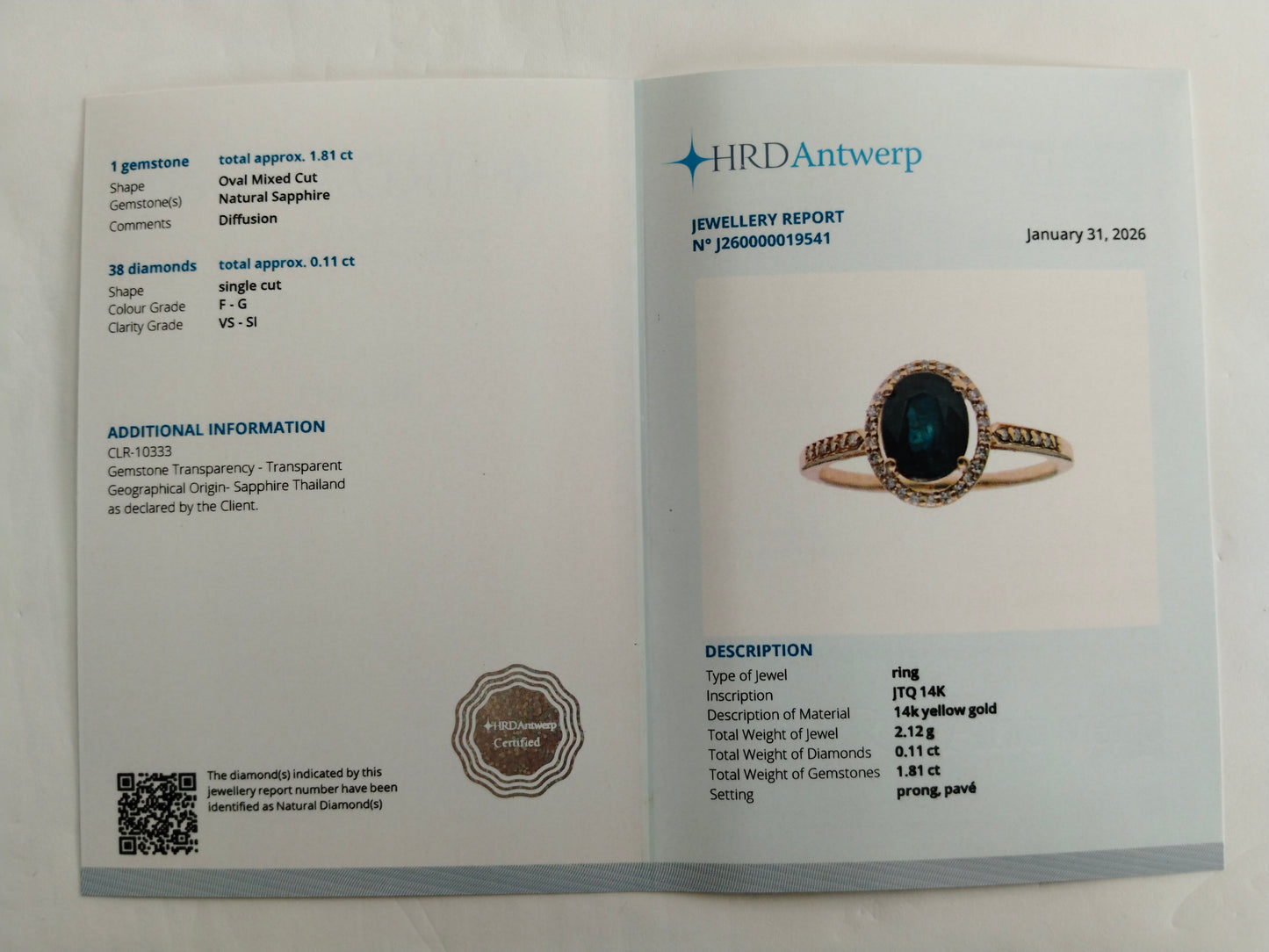 1.92 Ct Oval Mixed Cut Natural Sapphire 14K Gold Ring