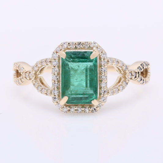 1.52 Ct Octagon Step Cut Natural Emerald 14K Gold Ring