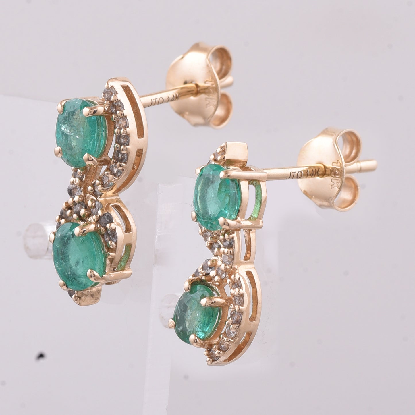 1.07 Ct Oval Natural Emerald 14K Gold Earrings