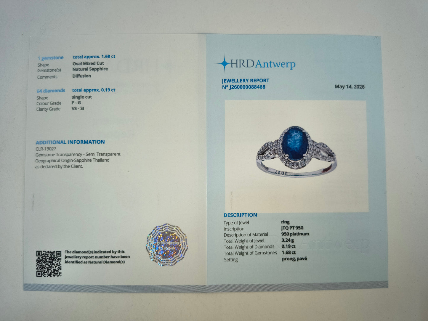 2.86 Ct Oval Mixed Cut Natural Sapphire 950 Platinum Ring