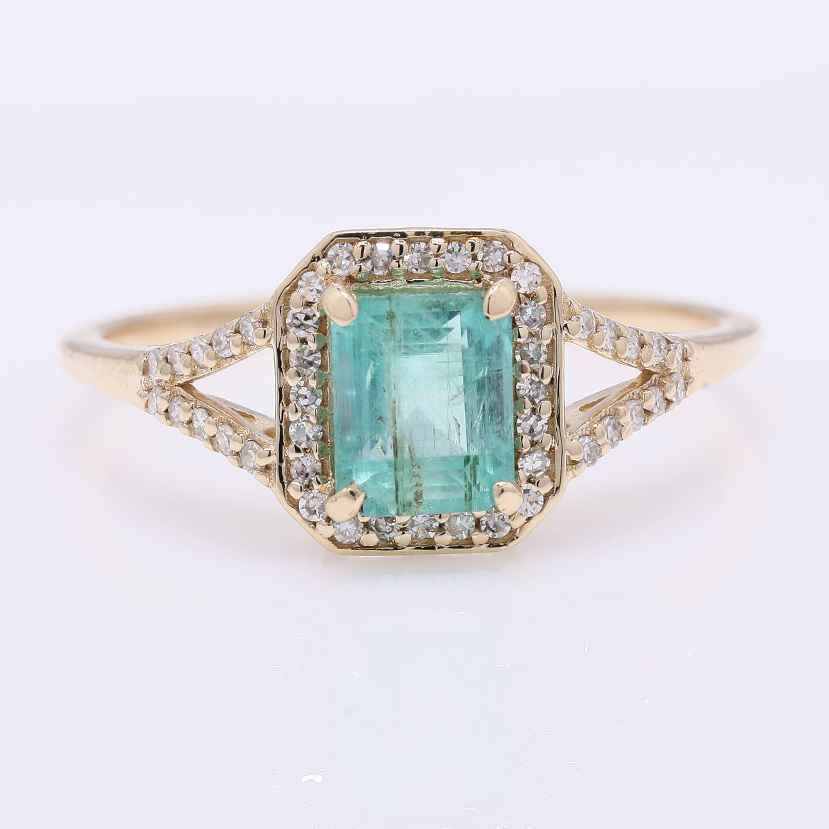 1.01 Ct Octagon Step Cut Natural Emerald 14K Gold Ring