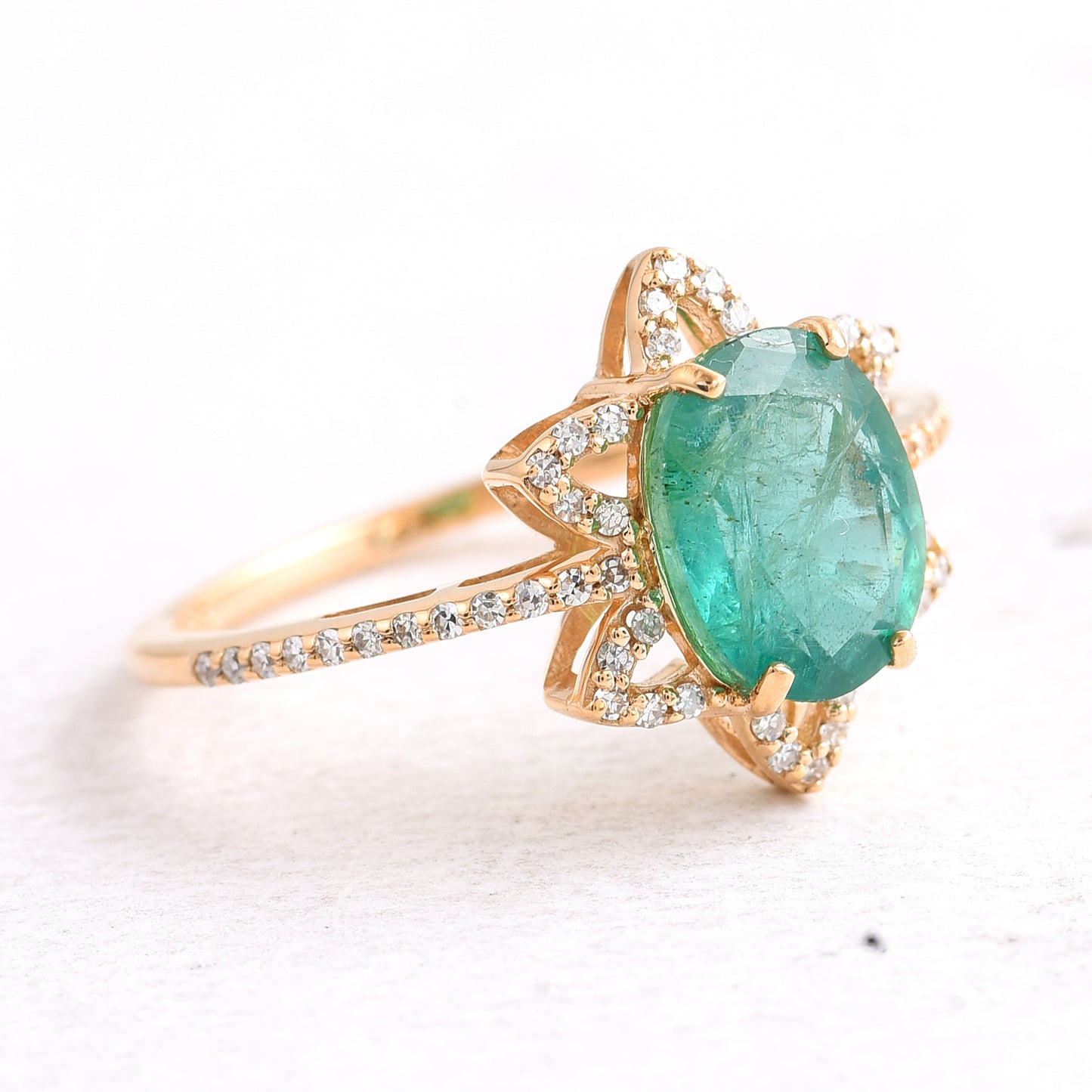 2.06 Ct Oval Mixed Cut Natural Emerald 14K Gold Ring