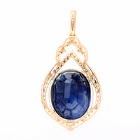 7.27 Ct Oval Mixed Cut Natural Sapphire 14K Gold Pendant