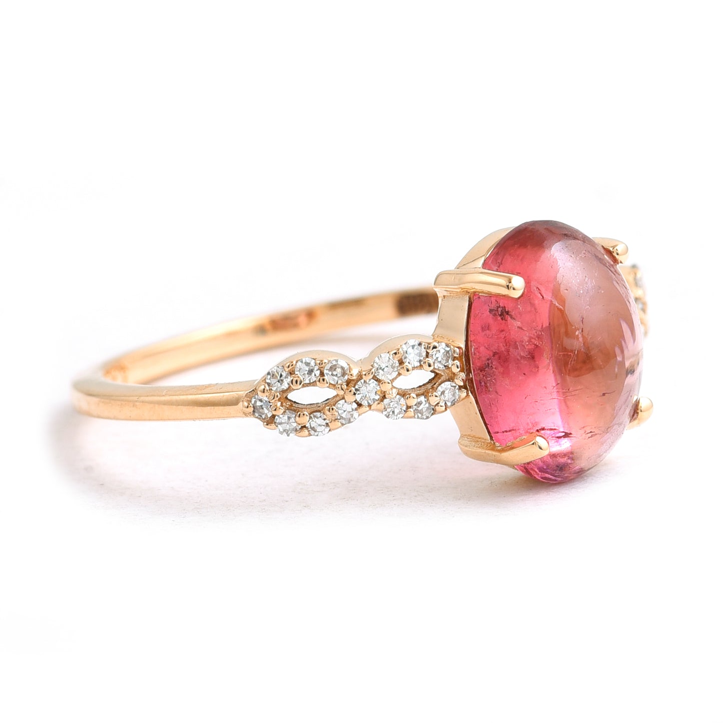 1.59 Ct Oval Cabochon Cut Natural Pink Tourmaline 14K Gold Ring