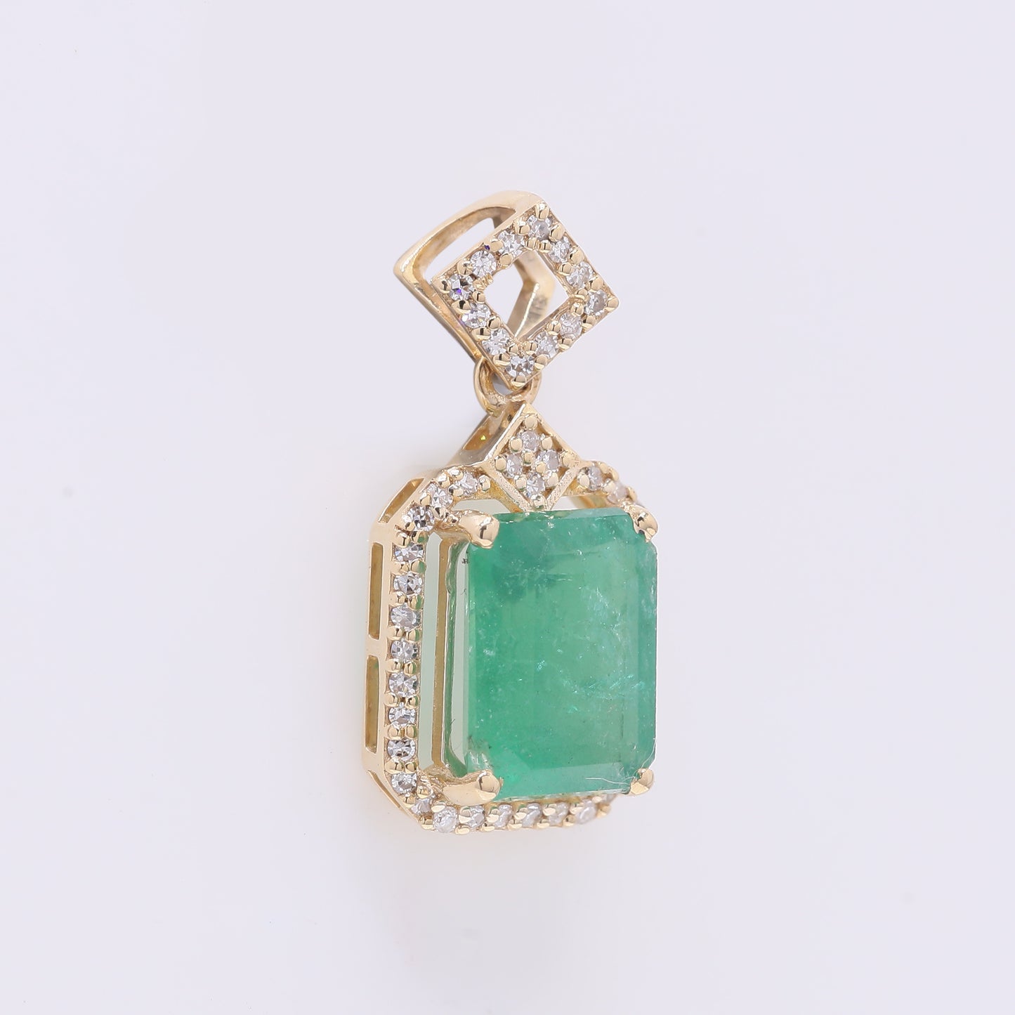 2.54 Ct Octagon Step Cut Natural Emerald 14K Gold Pendant