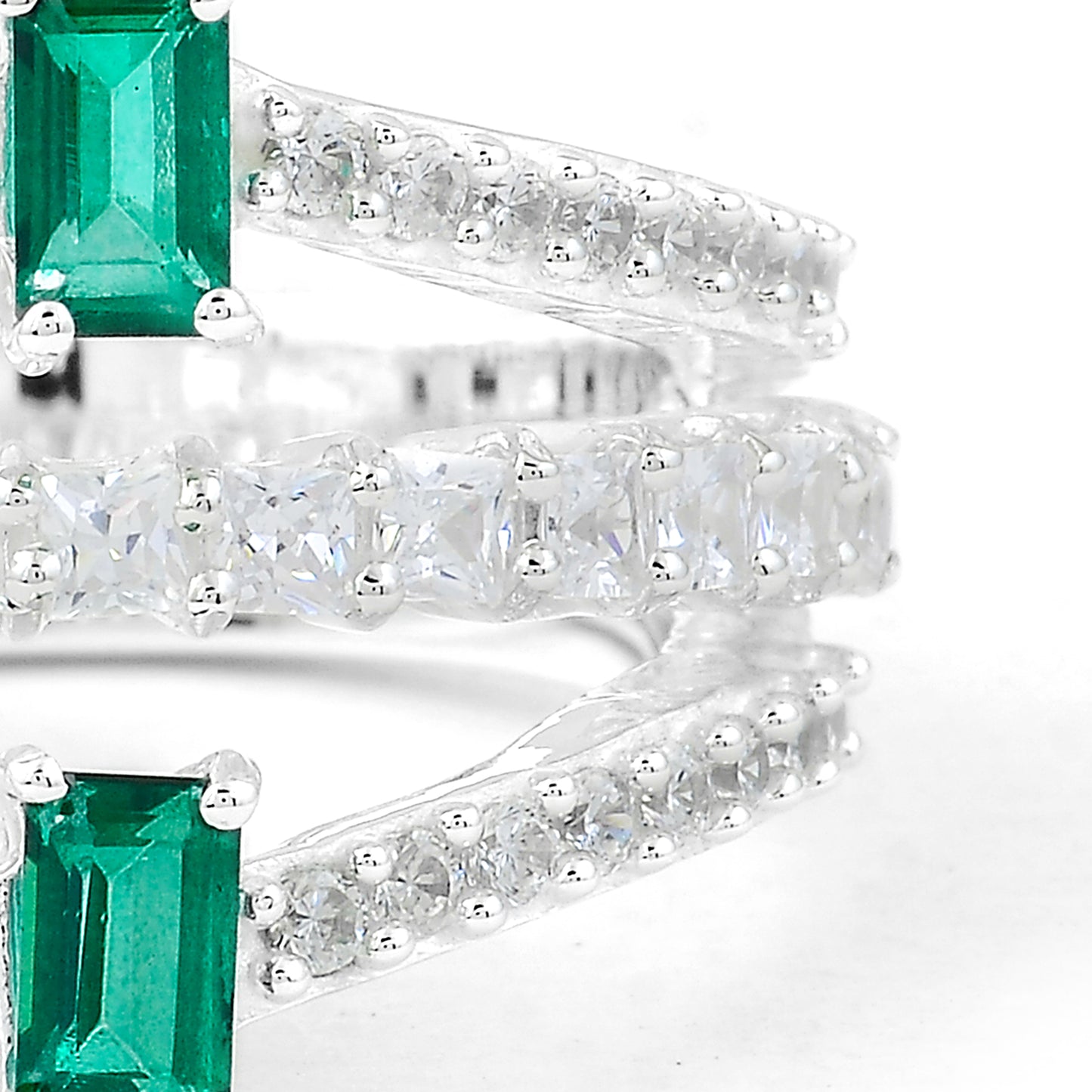 2.67 Ct Octagon Green Topaz, Cubic Zirconia 925 Sterling Silver Ring