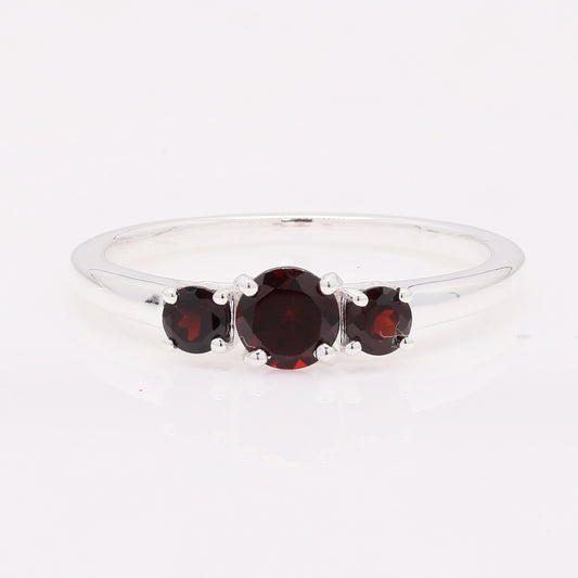 1.01 Ct Round Garnet 925 Silver Ring