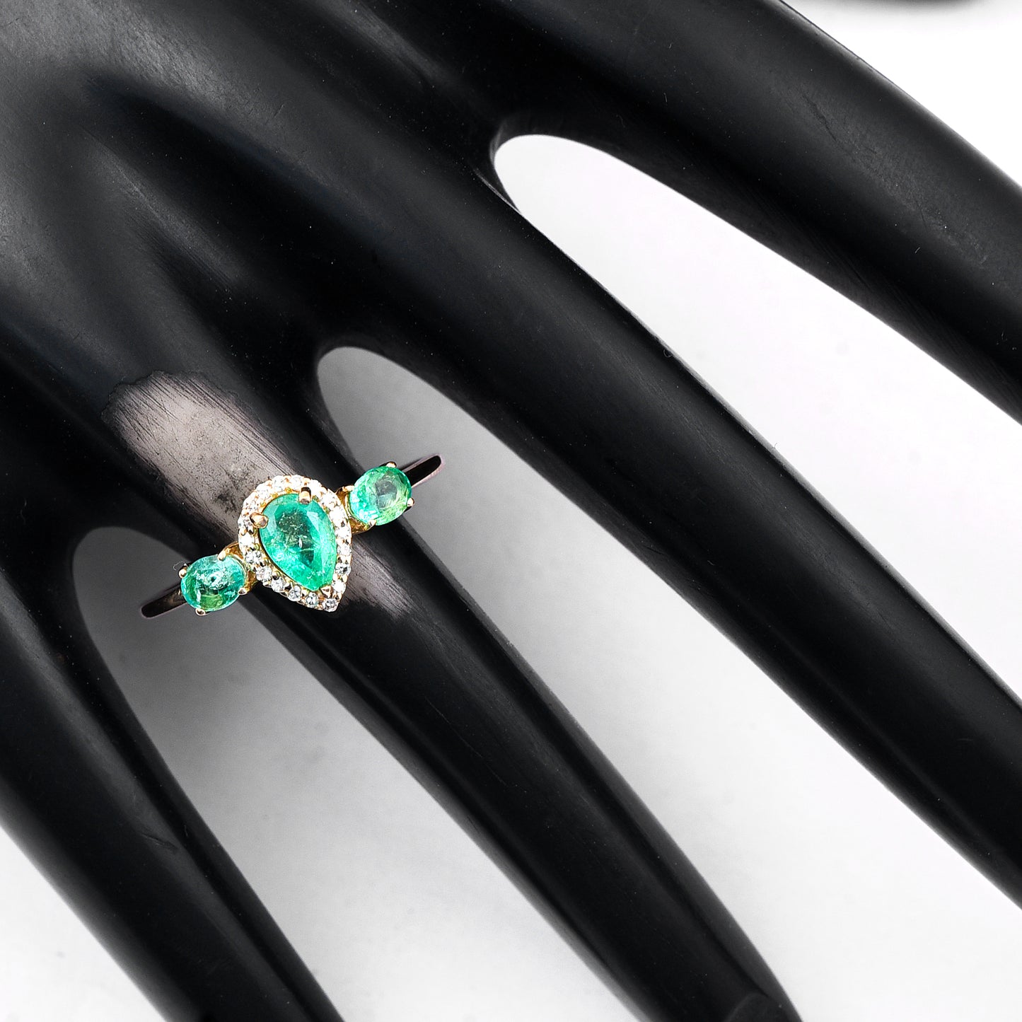 0.85 Ct Pear Mixed Cut, Oval Mixed Cut Natural Emerald 14K Gold Ring