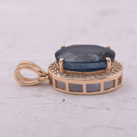 4.04 Ct Oval Mixed Cut Natural Sapphire 14K Gold Pendant