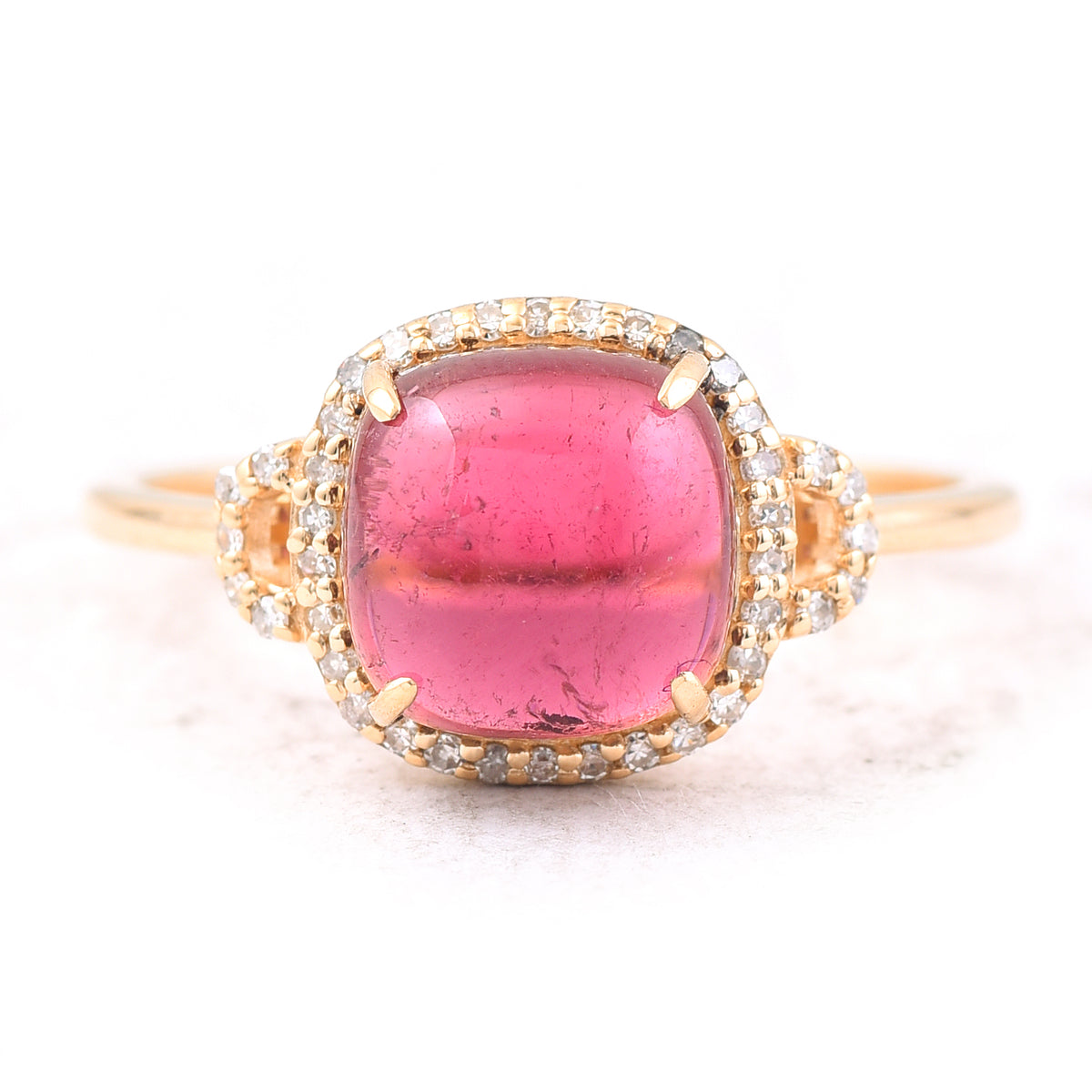 2.86 Ct Cushion Cabochon Cut Natural Tourmaline 14K Gold Ring