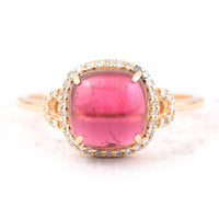 2.86 Ct Cushion Cabochon Cut Natural Tourmaline 14K Gold Ring