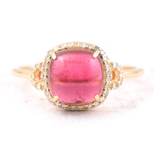 2.86 Ct Cushion Cabochon Cut Natural Tourmaline 14K Gold Ring