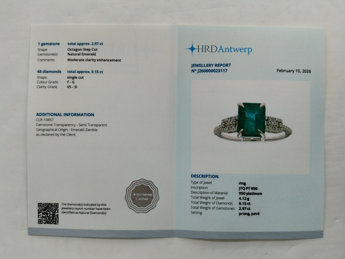 3.12 Ct Octagon Step Cut Natural Emerald 950 Platinum Ring