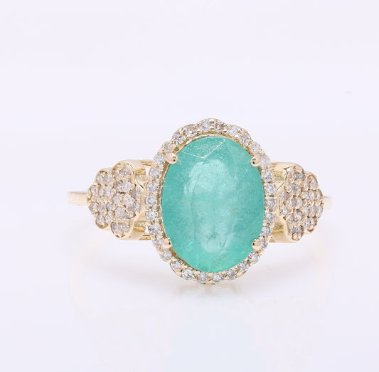 2.41 Ct Oval Mixed Cut Natural Emerald 14K Gold Ring