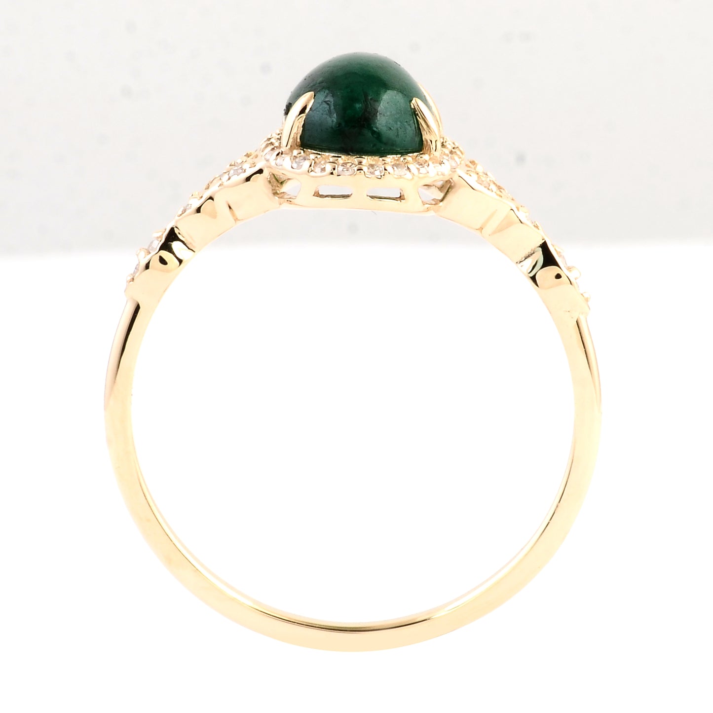 1.45 Ct Oval Cabochon Natural Beryl Emerald 14K Gold Ring