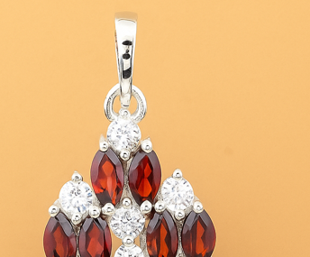 4.44 Ct Marquise Garnet, Cubic Zirconia, 925 Sterling Silver Pendant